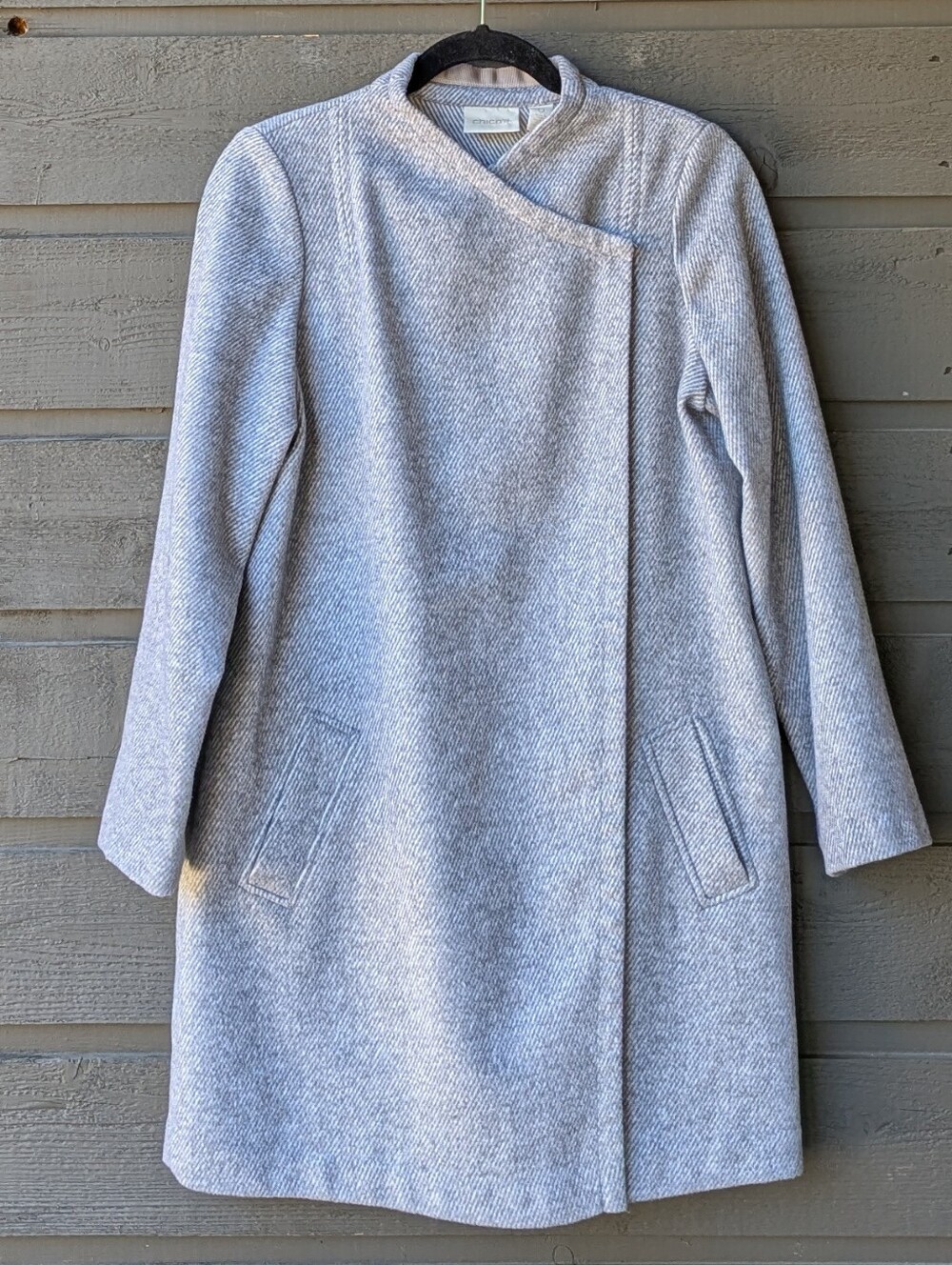 Chico's Women's Light Gray Wool-Blend Asymmetrical Long Line Coat Size 0 / XS
